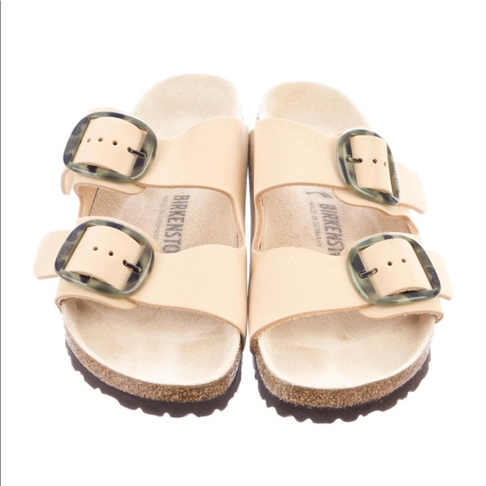 NWOT Birkenstock Neutral Leather Slides with Tortoise Buckles